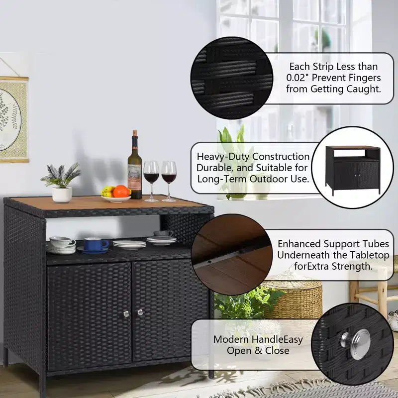 Armoire de rangement en résine tressée, organisateur polyvalent intérieur/extérieur avec plateau spacieux et étagère, idéal pour le patio, le jardin, le bord de piscine ou la cuisine