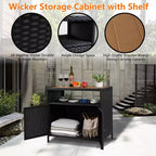 Armoire de rangement en résine tressée, organisateur polyvalent intérieur/extérieur avec plateau spacieux et étagère, idéal pour le patio, le jardin, le bord de piscine ou la cuisine