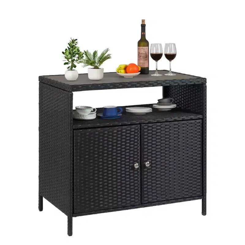 Armoire de rangement en résine tressée, organisateur polyvalent intérieur/extérieur avec plateau spacieux et étagère, idéal pour le patio, le jardin, le bord de piscine ou la cuisine