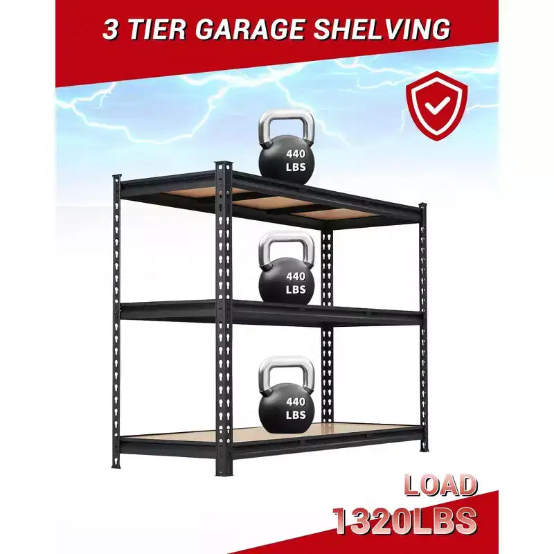 Étagères de garage robustes, étagères de rangement réglables à 3 niveaux, 60x24x36 po, étagères de rangement réglables, étagères de rangement utilitaires en métal