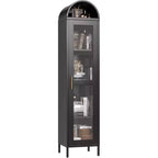 COZONY Freestanding Arched Display Cabinet, Glass Door Shelves Pantry Bookcase for Dining Room Home Office Kitchen