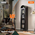 COZONY Armoire de présentation autoportante arquée, étagères en verre avec porte, bibliothèque pour salle à manger, bureau, cuisine