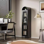COZONY Armoire de présentation autoportante arquée, étagères en verre avec porte, bibliothèque pour salle à manger, bureau, cuisine
