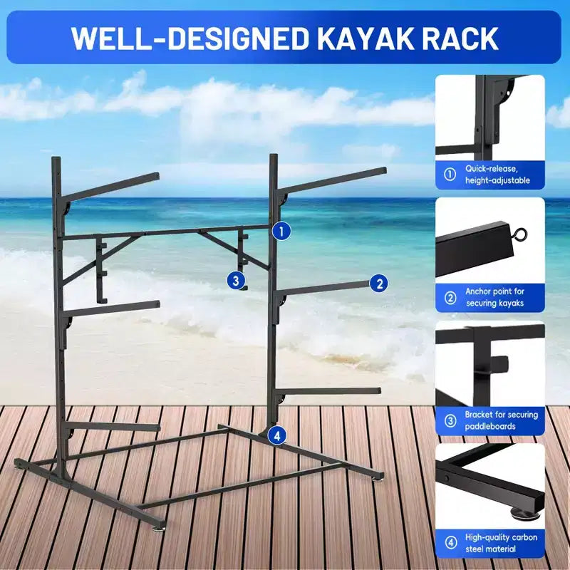 Support de rangement pour kayak, supports de kayak robustes pour garage et rangement extérieur, support de rangement pour planche de surf résistant aux intempéries et robuste, kayaks canoës réglables