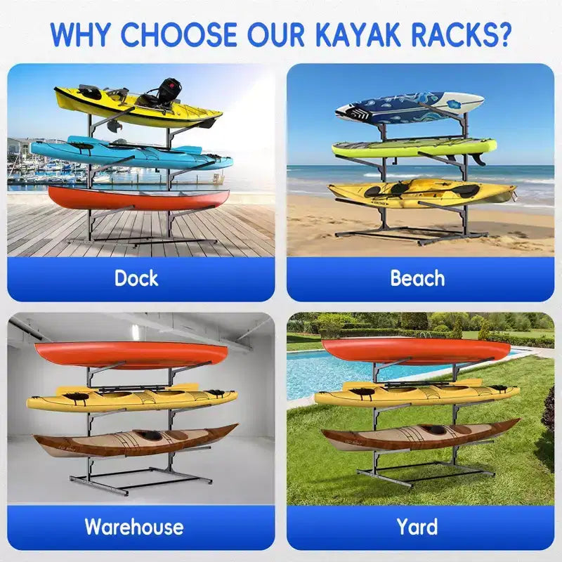 Support de rangement pour kayak, supports de kayak robustes pour garage et rangement extérieur, support de rangement pour planche de surf résistant aux intempéries et robuste, kayaks canoës réglables