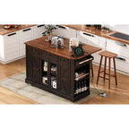 53'' Kitchen Island with ,Rolling Kitchen Island on Wheels with 5 Open Side Racks and 3 Drawers, Kitchen Cart for Dining Room