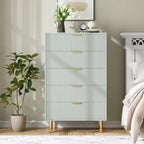 Commode moderne à 5 tiroirs pour chambre à coucher avec double commode en bois et organiseur de rangement, poignée dorée et grand tiroir, pour salon, couloir