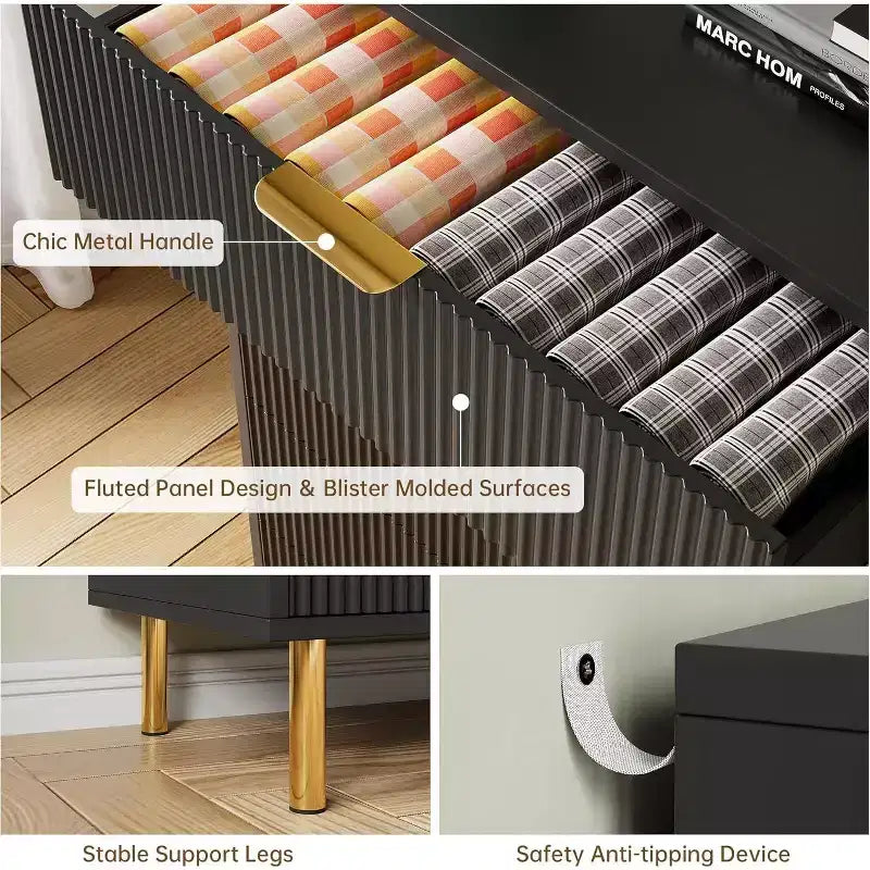 Commode moderne à 5 tiroirs pour chambre à coucher avec double commode en bois et organiseur de rangement, poignée dorée et grand tiroir, pour salon, couloir