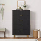Commode moderne à 5 tiroirs pour chambre à coucher avec double commode en bois et organiseur de rangement, poignée dorée et grand tiroir, pour salon, couloir