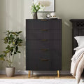 Modern 5 Drawer Dresser for Bedroom with Wood Double Chest of Drawers and Storage Organizer Gold Handle and Large Drawer, r for Living Room, Hallway