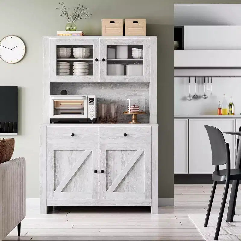 Meuble de rangement autoportant avec support pour micro-ondes, tiroirs, portes et étagères réglables, buffet de rangement pour la cuisine, la salle à manger, gris