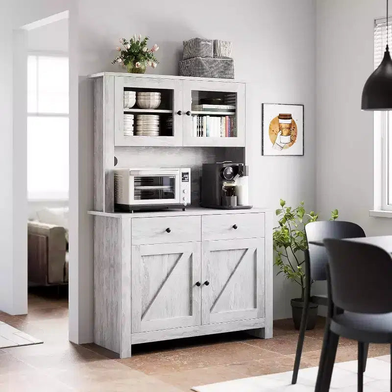Meuble de rangement autoportant avec support pour micro-ondes, tiroirs, portes et étagères réglables, buffet de rangement pour la cuisine, la salle à manger, gris