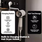 Coiffeuse avec tabouret, Ensemble de maquillage avec miroir, lumières, station de charge, 2 tiroirs, prises de courant, ports USB et armoires RVB