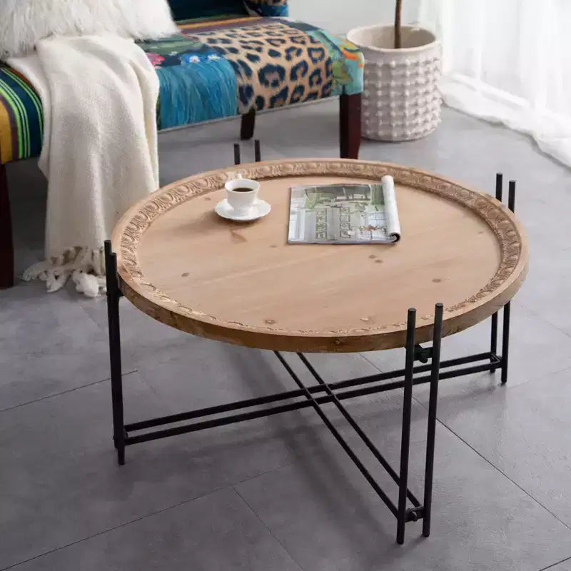 Table basse ronde GDFStudio Lavonia en bois de sapin et fer