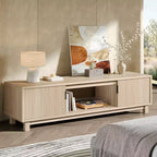 Meuble TV Bestier 178 cm pour téléviseurs jusqu'à 75'', Console TV moderne avec 2 armoires et une étagère centrale ouverte, 2 consoles multimédia avec passe-câbles