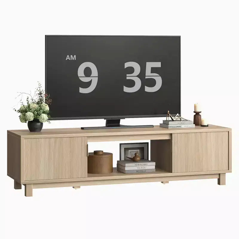 Meuble TV Bestier 178 cm pour téléviseurs jusqu'à 75'', Console TV moderne avec 2 armoires et une étagère centrale ouverte, 2 consoles multimédia avec passe-câbles