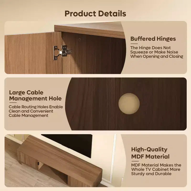 Meuble TV Bestier 178 cm pour téléviseurs jusqu'à 75'', Console TV moderne avec 2 armoires et une étagère centrale ouverte, 2 consoles multimédia avec passe-câbles