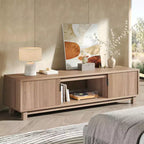 Meuble TV Bestier 178 cm pour téléviseurs jusqu'à 75'', Console TV moderne avec 2 armoires et une étagère centrale ouverte, 2 consoles multimédia avec passe-câbles