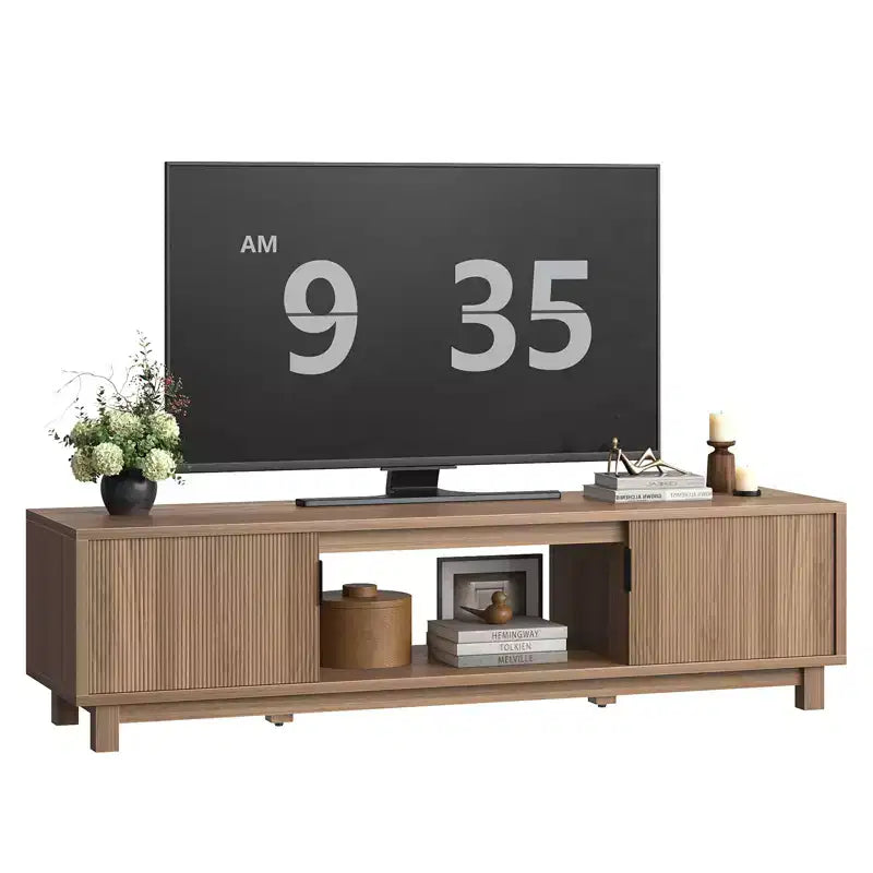 Meuble TV Bestier 178 cm pour téléviseurs jusqu'à 75'', Console TV moderne avec 2 armoires et une étagère centrale ouverte, 2 consoles multimédia avec passe-câbles