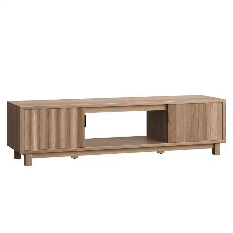 Meuble TV Bestier 178 cm pour téléviseurs jusqu'à 75'', Console TV moderne avec 2 armoires et une étagère centrale ouverte, 2 consoles multimédia avec passe-câbles