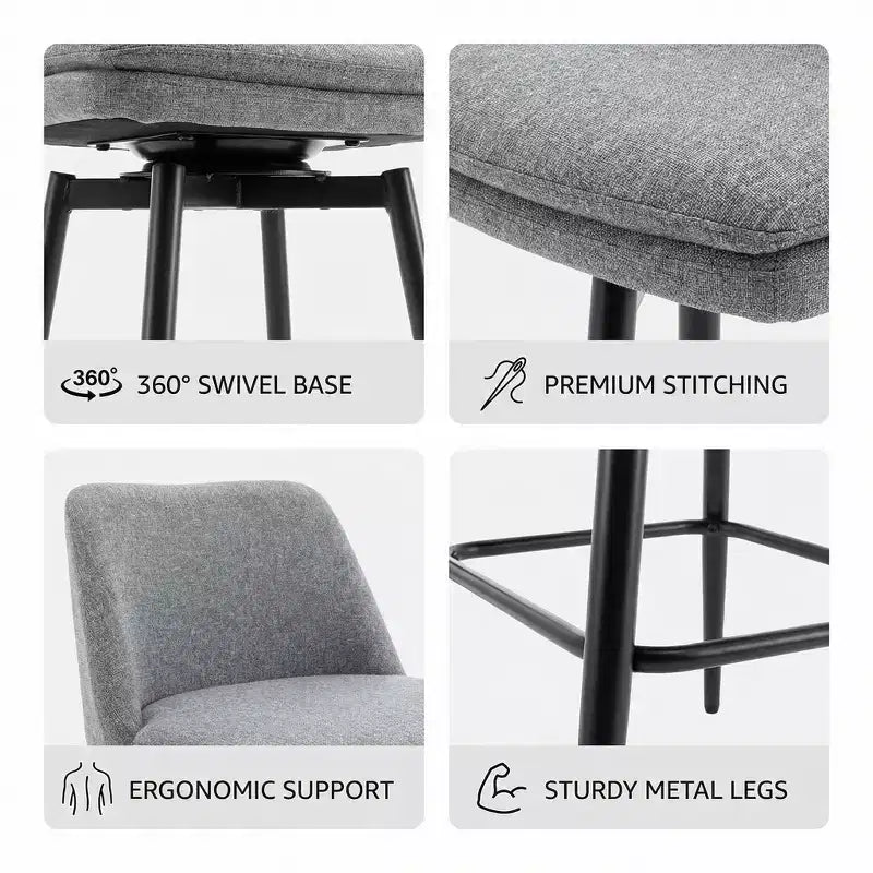 Homy Casa Lot de 2 tabourets de bar pivotants hauteur comptoir avec sièges rembourrés, hauteur d'assise 65 cm