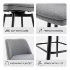 Homy Casa Lot de 2 tabourets de bar pivotants hauteur comptoir avec sièges rembourrés, hauteur d'assise 65 cm