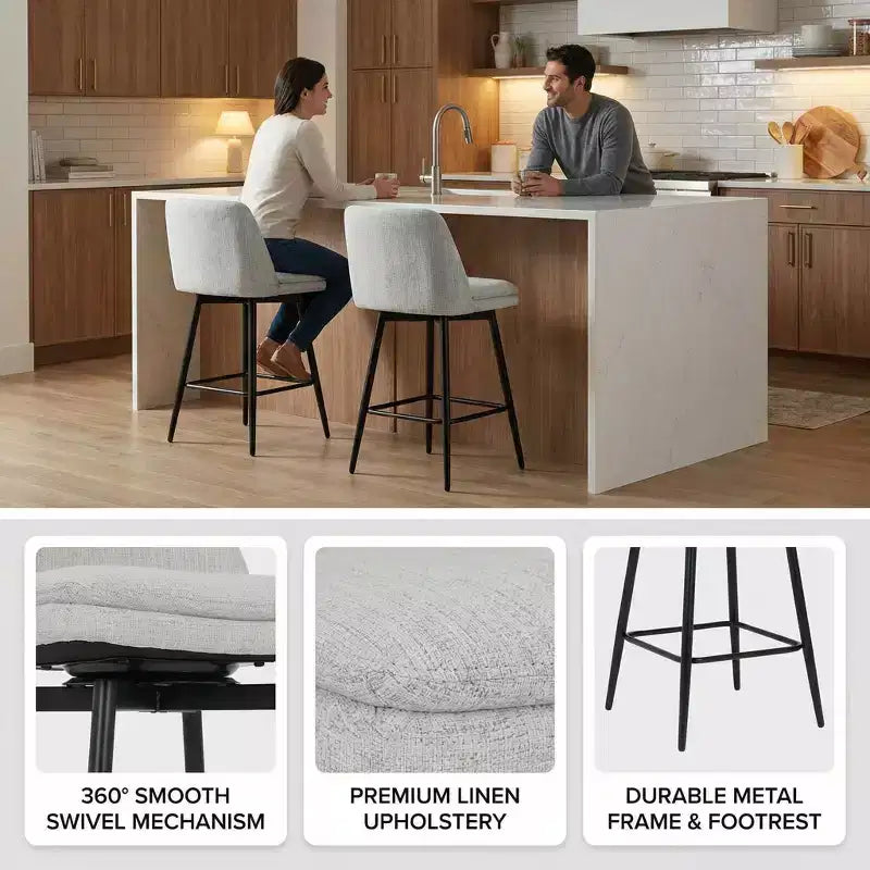 Homy Casa Lot de 2 tabourets de bar pivotants hauteur comptoir avec sièges rembourrés, hauteur d'assise 65 cm