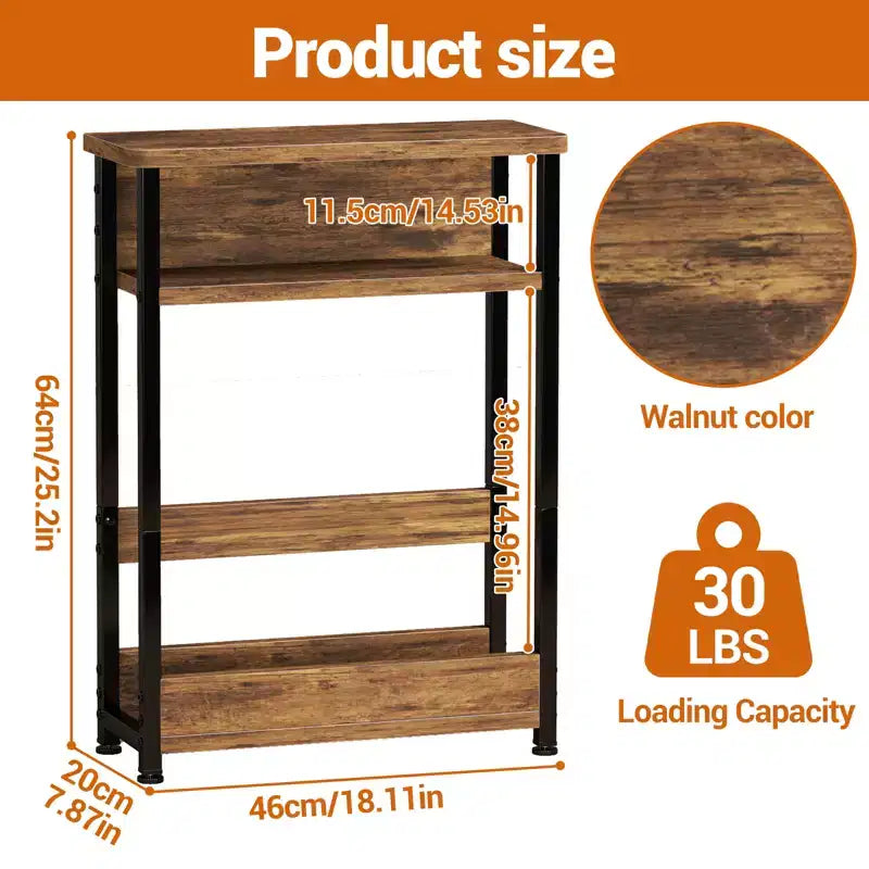 Table d'appoint étroite COZONY avec étagère de rangement à 3 niveaux et porte-revues, table de chevet mince pour petits espaces, table de nuit étroite et moderne pour salon