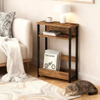 Table d'appoint étroite COZONY avec étagère de rangement à 3 niveaux et porte-revues, table de chevet mince pour petits espaces, table de nuit étroite et moderne pour salon