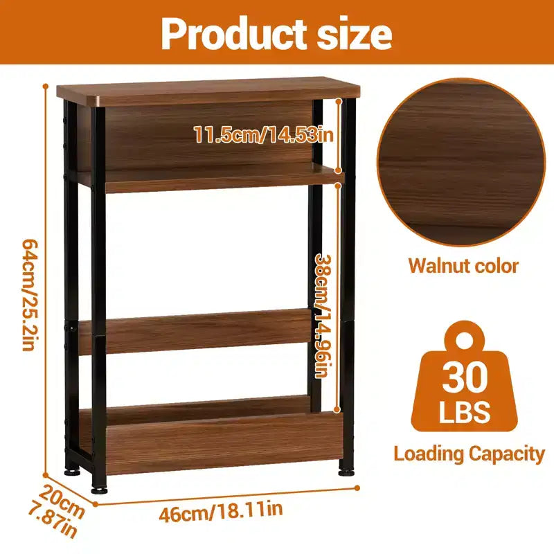 Table d'appoint étroite COZONY avec étagère de rangement à 3 niveaux et porte-revues, table de chevet mince pour petits espaces, table de nuit étroite et moderne pour salon