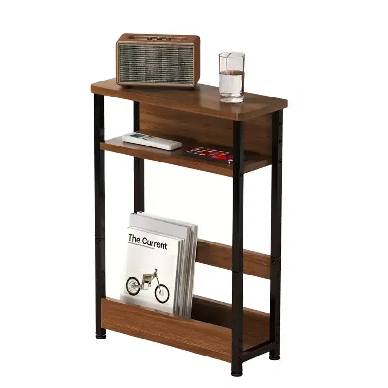 Table d'appoint étroite COZONY avec étagère de rangement à 3 niveaux et porte-revues, table de chevet mince pour petits espaces, table de nuit étroite et moderne pour salon