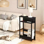 Table d'appoint étroite COZONY avec étagère de rangement à 3 niveaux et porte-revues, table de chevet mince pour petits espaces, table de nuit étroite et moderne pour salon