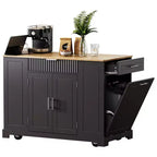 Pexfix Îlot de cuisine avec meuble de rangement pour poubelle et prise de courant et étagère de rangement et 3 tiroirs et 3 étagères latérales ouvertes pour poubelle de 38 litres, noir
