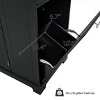 Pexfix Îlot de cuisine avec meuble de rangement pour poubelle et prise de courant et étagère de rangement et 3 tiroirs et 3 étagères latérales ouvertes pour poubelle de 38 litres, noir