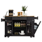 Pexfix Îlot de cuisine avec meuble de rangement pour poubelle et prise de courant et étagère de rangement et 3 tiroirs et 3 étagères latérales ouvertes pour poubelle de 38 litres, noir