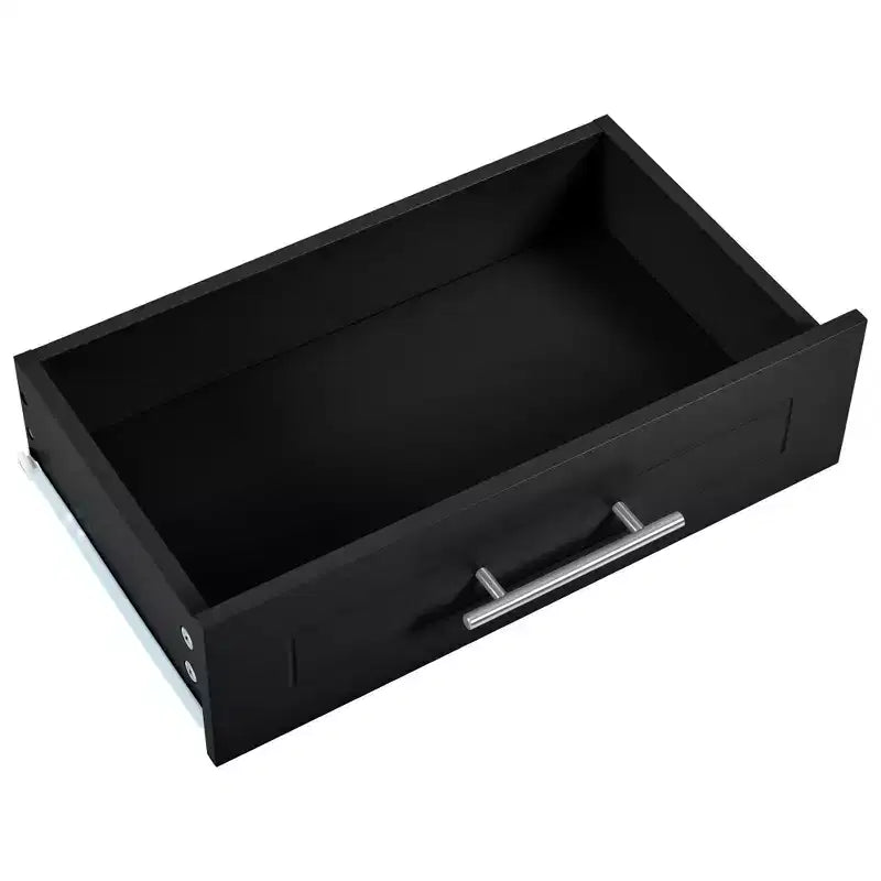 Pexfix Îlot de cuisine avec meuble de rangement pour poubelle et prise de courant et étagère de rangement et 3 tiroirs et 3 étagères latérales ouvertes pour poubelle de 38 litres, noir