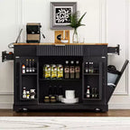 Pexfix Îlot de cuisine avec meuble de rangement pour poubelle et prise de courant et étagère de rangement et 3 tiroirs et 3 étagères latérales ouvertes pour poubelle de 38 litres, noir