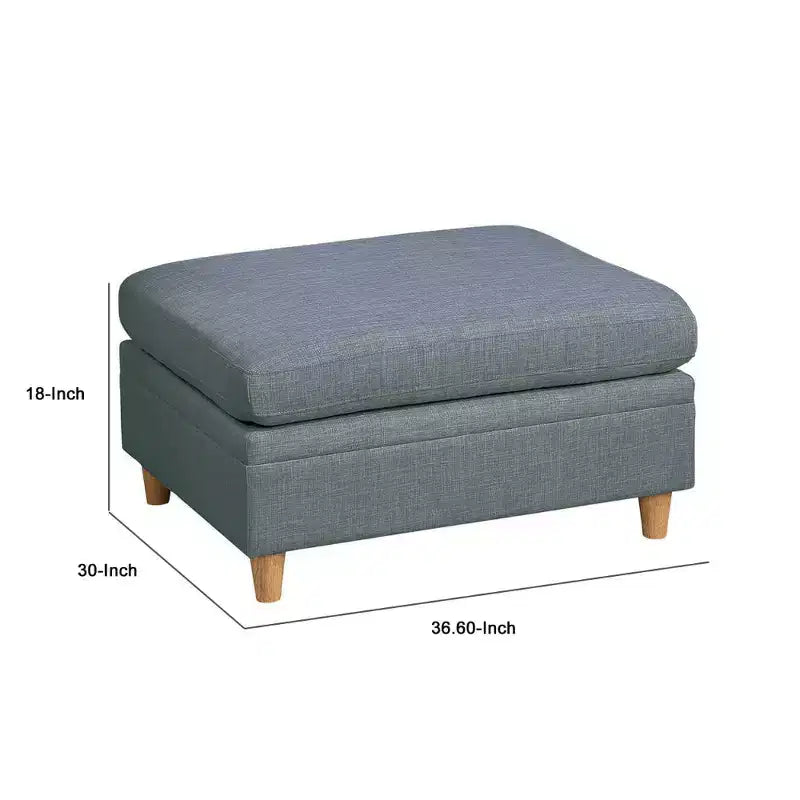 Pouf Royal Hampton de 37 po, assise carrée rembourrée, tissu Dorris gris acier lisse