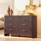 6 Drawer Dresser for Bedroom, 53.9 Wide Drawers with Gold Handles, Curved Profile, Wood Storage Dressers Organizer for Living Room