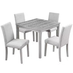 CLIHOME Ensemble de salle à manger 5 pièces en bois, ensemble de table de décoration de cuisine en cristal avec table carrée et 4 chaises rembourrées