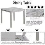 CLIHOME Ensemble de salle à manger 5 pièces en bois, ensemble de table de décoration de cuisine en cristal avec table carrée et 4 chaises rembourrées