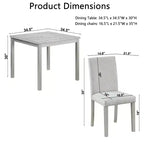 CLIHOME Ensemble de salle à manger 5 pièces en bois, ensemble de table de décoration de cuisine en cristal avec table carrée et 4 chaises rembourrées