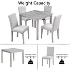 CLIHOME Ensemble de salle à manger 5 pièces en bois, ensemble de table de décoration de cuisine en cristal avec table carrée et 4 chaises rembourrées
