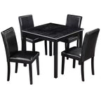 CLIHOME Ensemble de salle à manger 5 pièces en bois, ensemble de table de décoration de cuisine en cristal avec table carrée et 4 chaises rembourrées