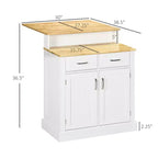 Table d'îlot de cuisine à deux niveaux GDFStudio Callie avec plateau en bois d'hévéa, placards de rangement et tiroirs coulissants