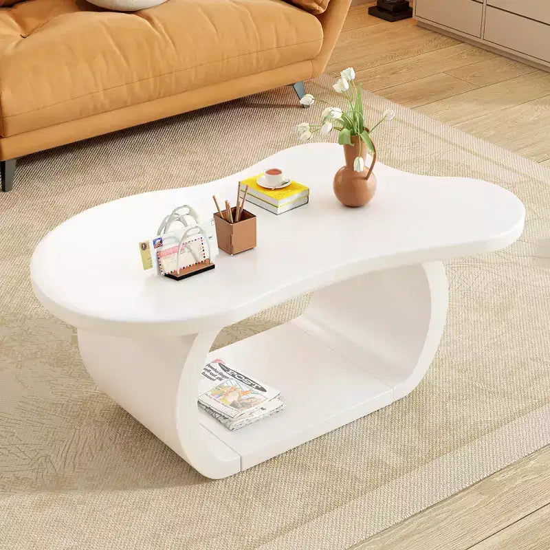 Table Basse Nuage en Bois, Table d'Appoint Crème Irrégulière avec Pieds Courbés, Petite Table Basse à Bord Arrondi pour Salon