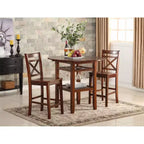 Royal Hampton Round Top Wooden Counter Table with Stemware Rack and 2 Drop Leaves, Brown