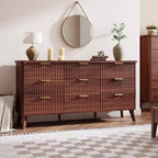 Commode de chambre à 9 tiroirs, chiffonnier de 154 cm de large avec poignées dorées, commode cannelée Meuble TV, organisateur de rangement de vêtements pour salon