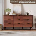 Commode de chambre à 9 tiroirs, chiffonnier de 154 cm de large avec poignées dorées, commode cannelée Meuble TV, organisateur de rangement de vêtements pour salon