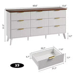 Commode de chambre à 9 tiroirs, chiffonnier de 154 cm de large avec poignées dorées, commode cannelée Meuble TV, organisateur de rangement de vêtements pour salon